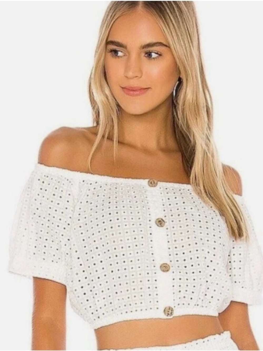 Eberjey Portola Harper Cotton Eyelet Crop Top White